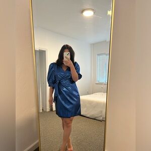 Zara Shiny Royal Blue Mini Wrap Dress